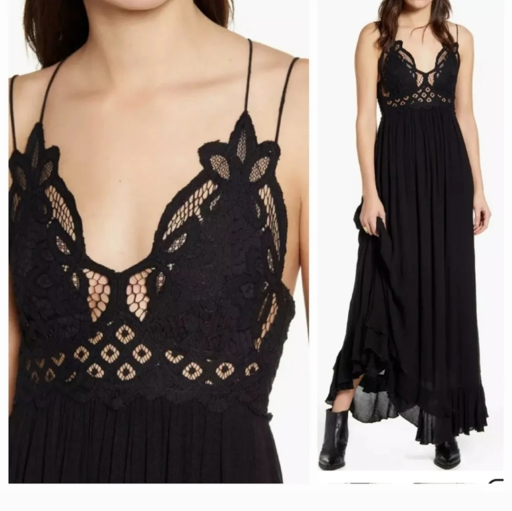 free people Woman's Dress adella Lace Detail maxi slip Black Dress - Picture 4 of 16